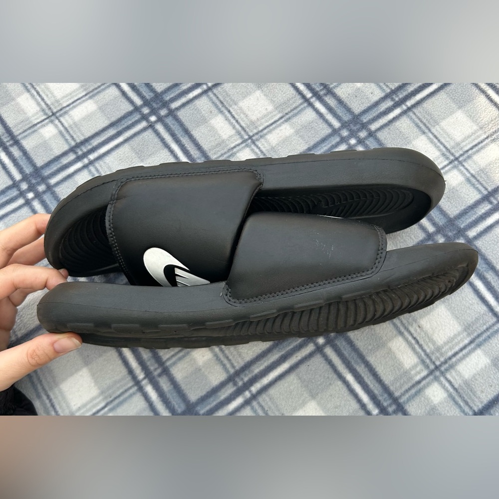 Nike Black Slides with White Logo - Picture 2 of 6